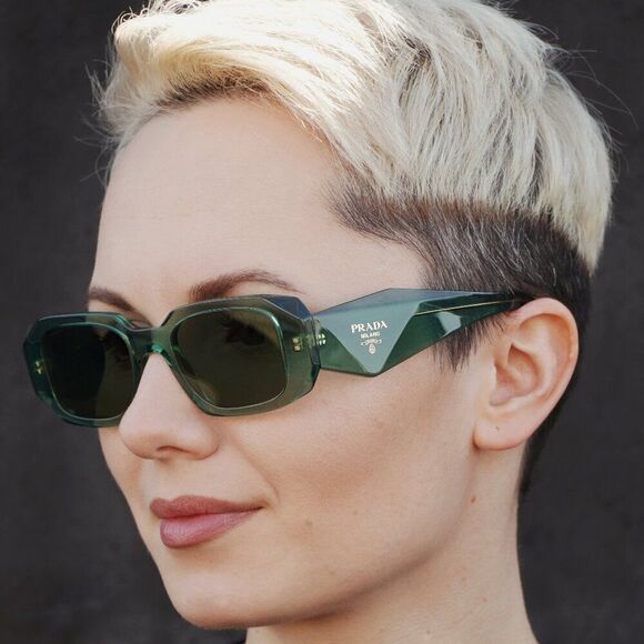 NEW Prada PR17WS 11R10E Sage Green Mirror Internal Silver Rectangle Sunglasses - Picture 6 of 14